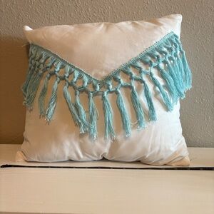 Mainstays Boho Tassel Throw Pillow Aqua Fringe Accent Cushion 16x16